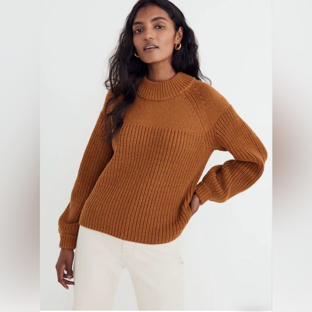 Madewell NWOT Balloon-Sleeve Mockneck Sweater Size Small Color Acorn